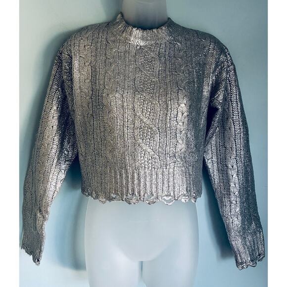 VIGOSS Sweater Silver Cable Knit XS NWT - Picture 1 of 10